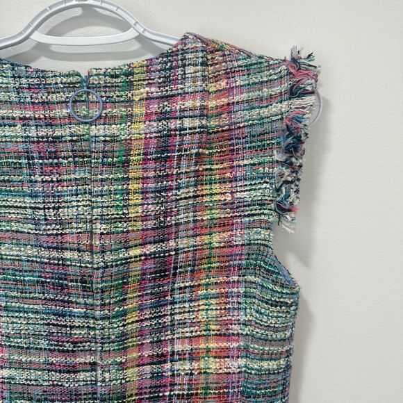 Akris Punto Multicolored Bleached Denim Dress 4 Tweed Plaid Career Fringe‎ NWT - Picture 8 of 10